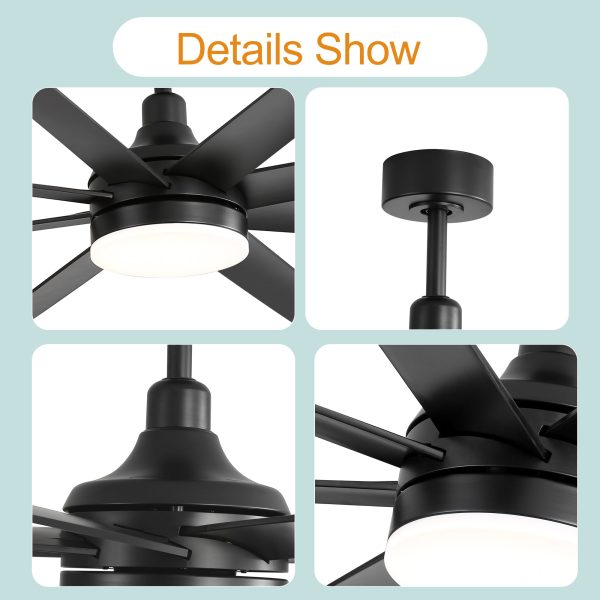 Archer 72 in. Integrated LED Indoor Black Ceiling Fans with Light and Remote Control Included