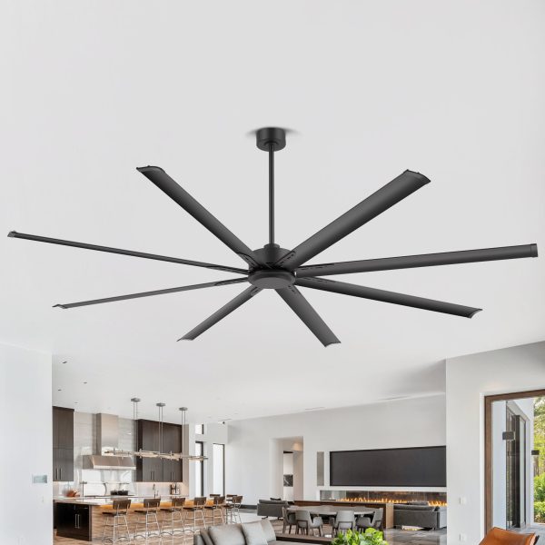 Industrial 96 in. (8 ft.) Indoor Black Ceiling Fan with Downrod and Aluminum Blade with Remote Control Included No Light