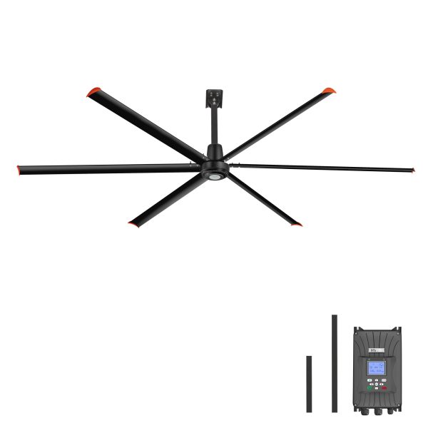144 in. (12 ft. ) Aluminum Industrial HVLS 120V-1Phase Black Ceiling Fan with Downrod, Wall Control No Light