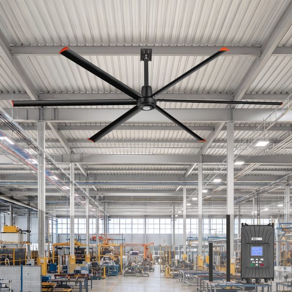 144 in. (12 ft. ) Aluminum Industrial HVLS 120V-1Phase Black Ceiling Fan with Downrod, Wall Control No Light