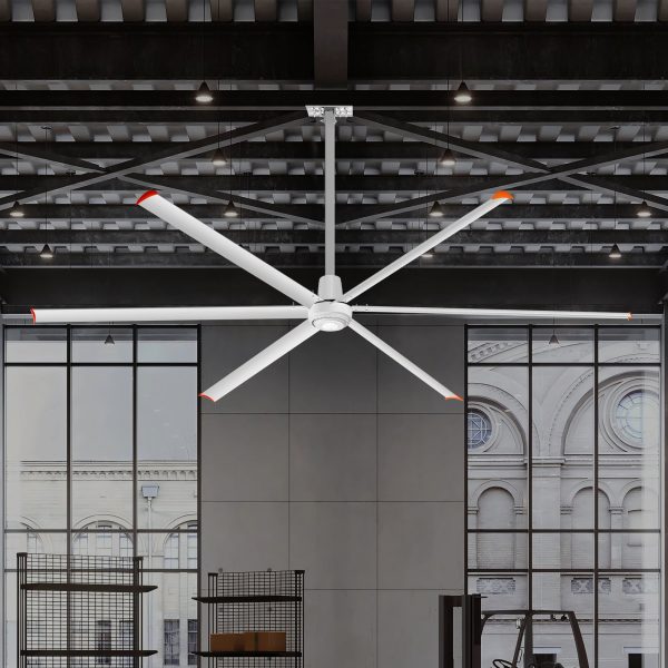 144 in. (12 ft. ) Aluminum Indoor/Covered Outdoor Industrial HVLS Silver Ceiling Fan with Downrod, Wall Control No Light