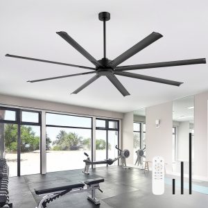 Melissa 84 in. (7 ft.) Windmill Black Ceiling Fan with Black Aluminum Blade, Downrod and Remote Included No Light