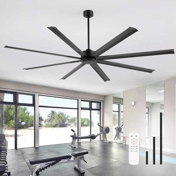 Melissa 84 in. (7 ft.) Windmill Black Ceiling Fan with Black Aluminum Blade, Downrod and Remote Included No Light