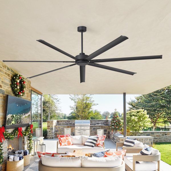 Melissa 96 in. Windmill Black Ceiling Fan with Downrod, Black Blade and Remote Included No Light (7 Blades)