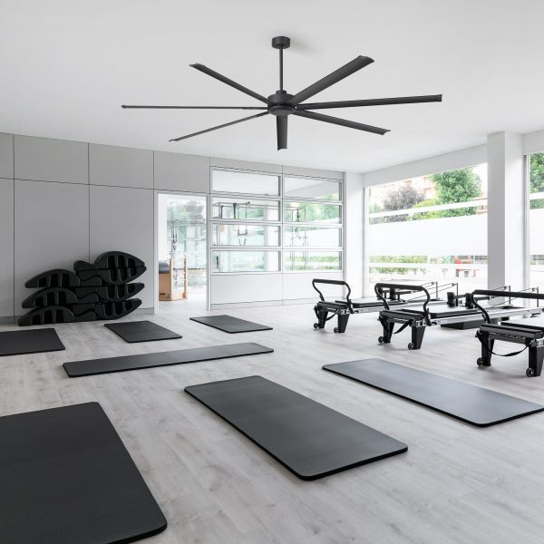 Melissa 96 in. Windmill Black Ceiling Fan with Downrod, Black Blade and Remote Included No Light (7 Blades)