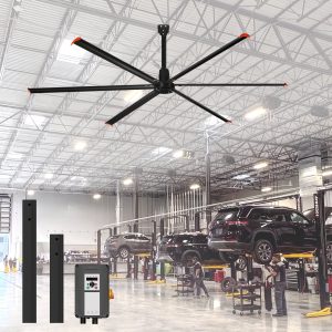 16 ft. Aluminum Indoor/Covered Outdoor Industrial HVLS 120V-1Phase Black Ceiling Fan with Downrod, Wall Control No Light