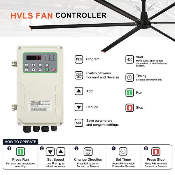 20 ft. Aluminum Indoor/Covered Outdoor Industrial HVLS 120V-1Phase Black Ceiling Fan with Downrod, Wall Control No Light