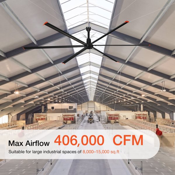 20 ft. Aluminum Indoor/Covered Outdoor Industrial HVLS 120V-1Phase Black Ceiling Fan with Downrod, Wall Control No Light