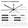 22 ft. Aluminum Indoor/Covered Outdoor Industrial HVLS 120V-1Phase Black Ceiling Fan with Downrod, Wall Control No Light