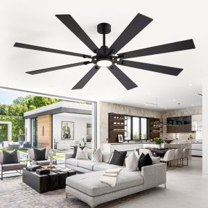 Kharsa 72 in. Black Windmill Ceiling Fan with LED Light, Downrod, Black/Brown Blade and Remote Included