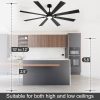 Kharsa 72 in. Black Windmill Ceiling Fan with LED Light, Downrod, Black/Brown Blade and Remote Included