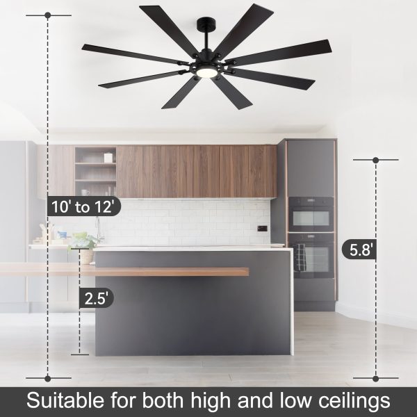 Kharsa 72 in. Black Windmill Ceiling Fan with LED Light, Downrod, Black/Brown Blade and Remote Included