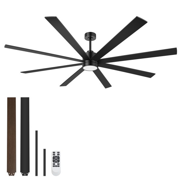 Gladys 72 in. Black Windmill Covered Outdoor Ceiling Fan with LED Light, Downrod, Black/Brown Blade and Remote Included