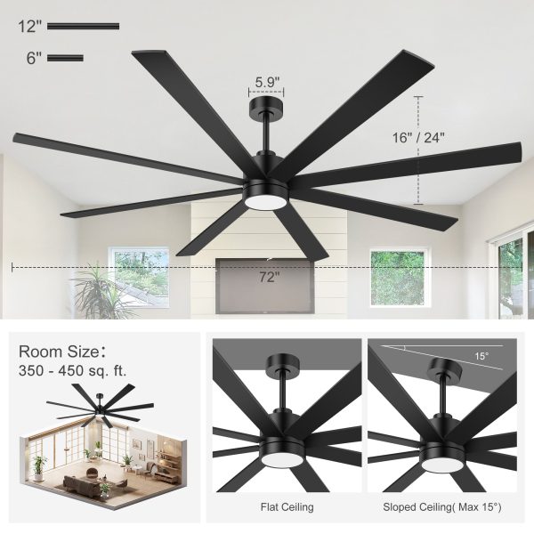Gladys 72 in. Black Windmill Covered Outdoor Ceiling Fan with LED Light, Downrod, Black/Brown Blade and Remote Included