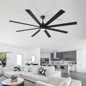 Gladys 72 in. Black Windmill Covered Outdoor Ceiling Fan with LED Light, Downrod, Black/Brown Blade and Remote Included