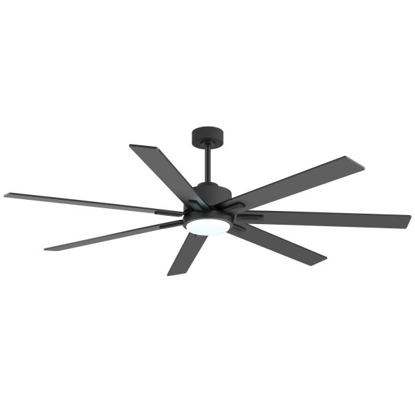 Marco 72 in. Black Standard Covered Outdoor Ceiling Fan with LED Light, Black/Gray Blade, Downrod and Remote Included