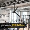 12 ft. Aluminum Indoor/Covered Outdoor Industrial 120V-1Phase HVLS Black Ceiling Fan with Downrod, Wall Control No Light