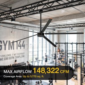 12 ft. Aluminum Indoor/Covered Outdoor Industrial 120V-1Phase HVLS Black Ceiling Fan with Downrod, Wall Control No Light