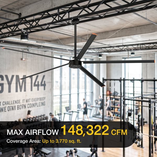 12 ft. Aluminum Indoor/Covered Outdoor Industrial 120V-1Phase HVLS Black Ceiling Fan with Downrod, Wall Control No Light