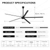 12 ft. Aluminum Indoor/Covered Outdoor Industrial 120V-1Phase HVLS Black Ceiling Fan with Downrod, Wall Control No Light